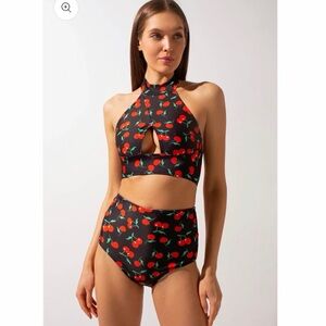 Black Cherry Print High Neck top